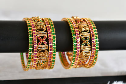 Antique gold tone cz ruby-white-green set of 10 lakshmi bangles(2.6) dj-51963