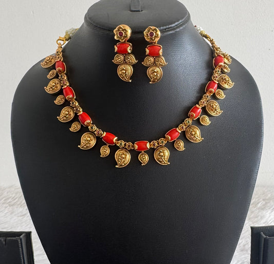 Matte finish coral beaded mango necklace set dj-52080