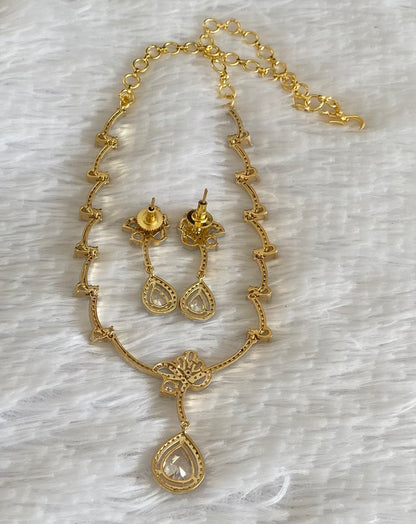 Two tone cz white stone necklace set dj-54347