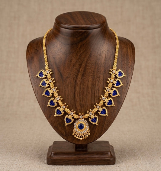 Gold tone white-blue palakka necklace dj-53061