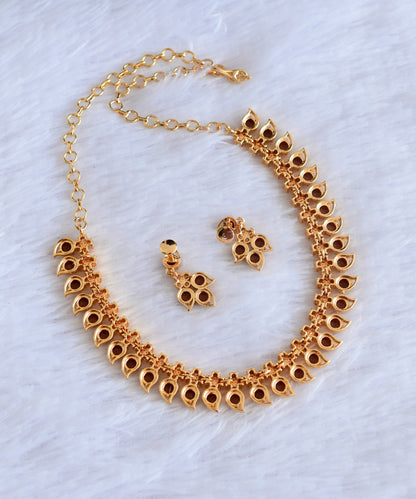 Gold tone white stone brown mango necklace set dj-53039