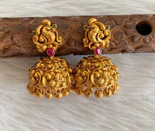 Matte finish pink-green peacock jhumkka dj-53006