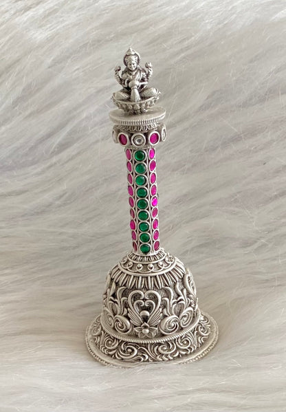 Silver tone pink-green stone lakshmi bell dj-54234