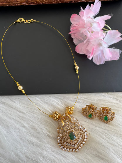 Matte finish green-white peacock invisible necklace set dj-51222