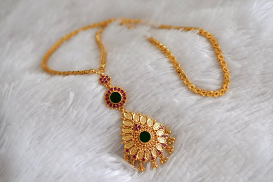 Gold tone 24 inches chain with green kerala style pendant dj-52681