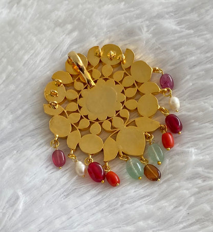 Gold tone navarathna kundan jadau flower pendant dj-51587