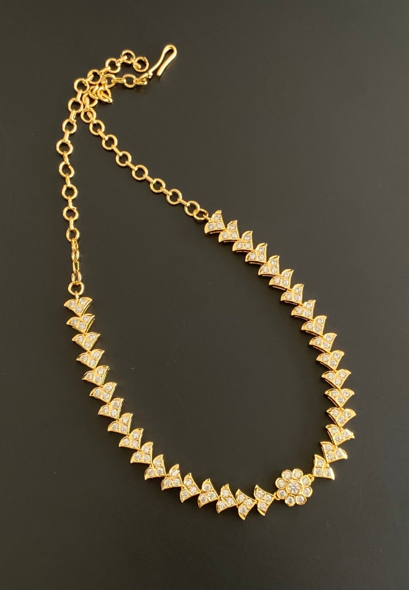 Gold tone AD white stone south indian necklace dj-53606