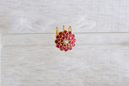 Gold tone pink-white kundan jadau flower hair jewel dj-52502