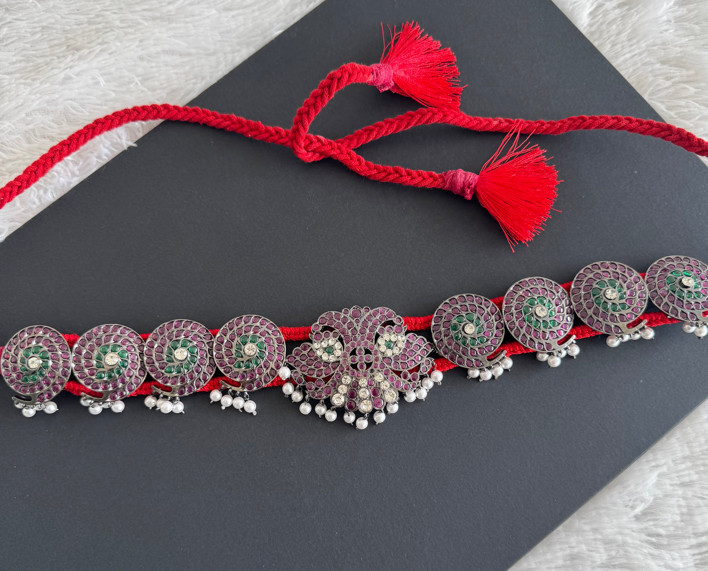 Black finish precious kemp-green-white pearl peacockwaist band(big) dj-51997