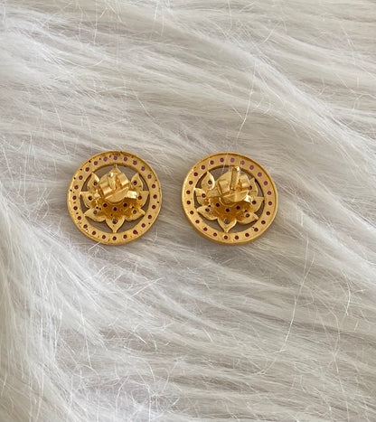 Matte finish kemp-green lotus round stud/earrings DJ27907