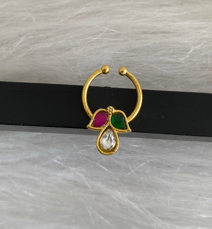 Gold tone kundan jadau pink-green-white stone nose pin/bulakku dj-53769