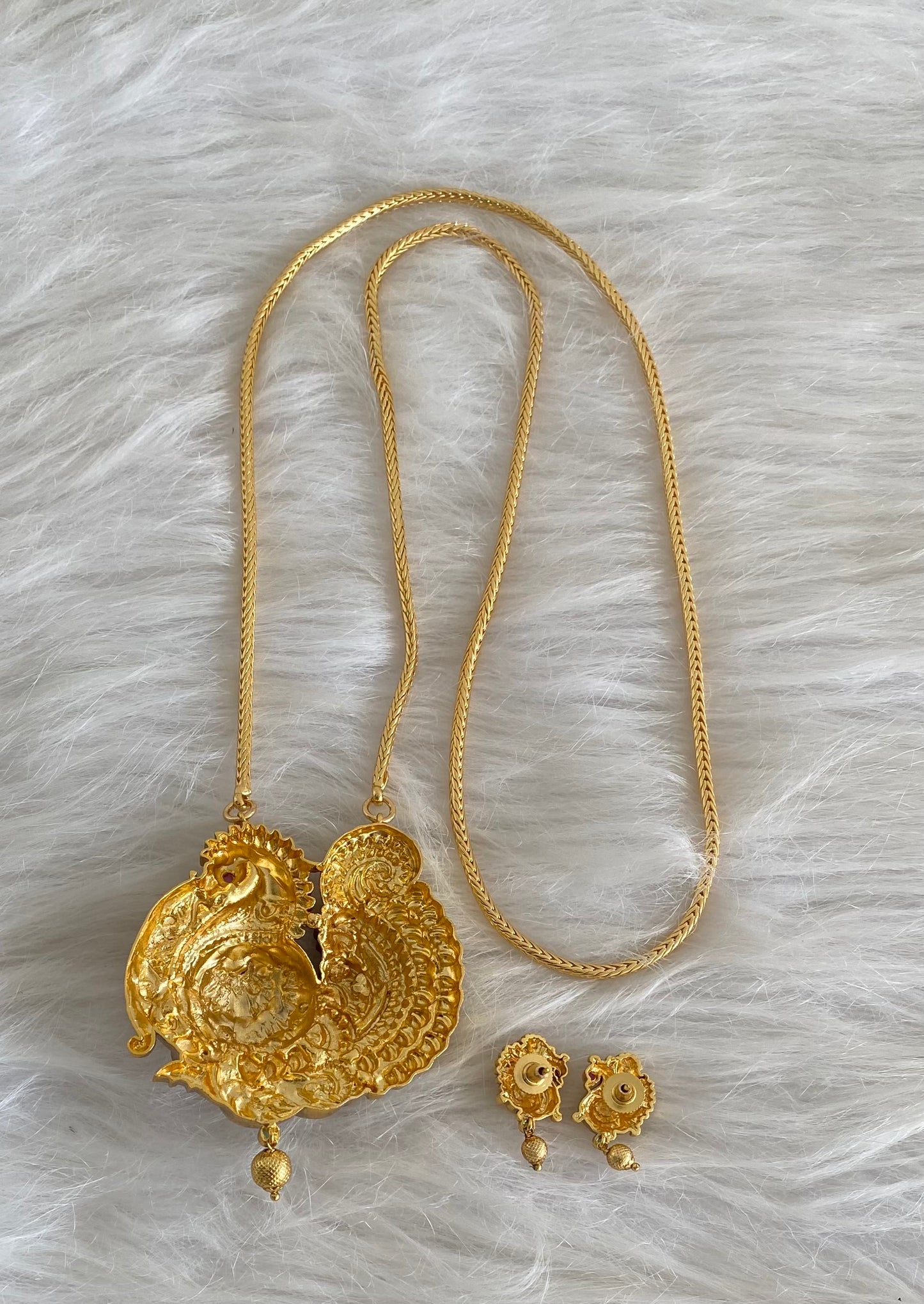 Antique gold tone 30 inches chain with annapakshi pendant set dj-54521