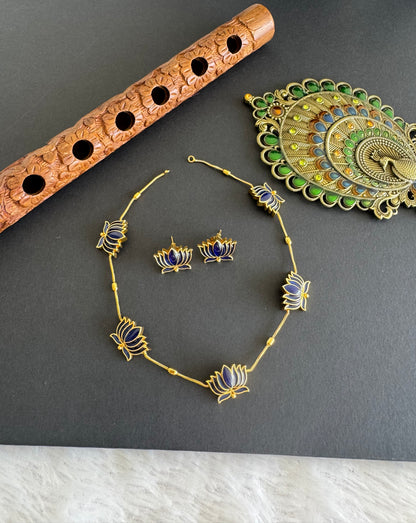 Matte finish Blue lotus enamel necklace set dj-52112