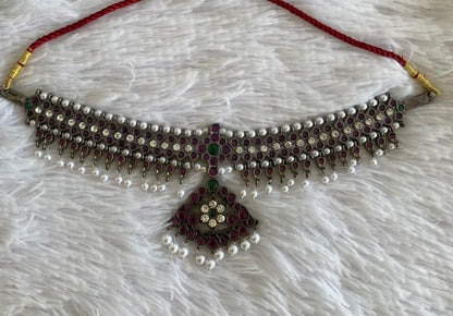 Black finish precious kemp-green-white pearl mango choker necklace dj-53245
