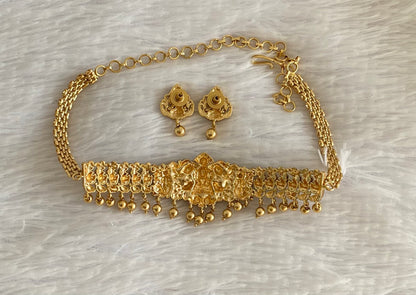 Antique gold tone lakshmi peacock choker necklace set dj-54408