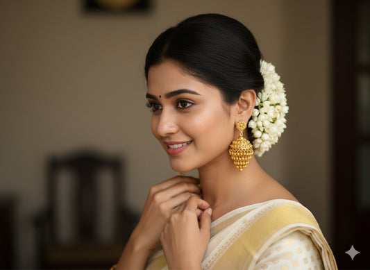 Gold tone Kerala style step jhumkka dj-42437