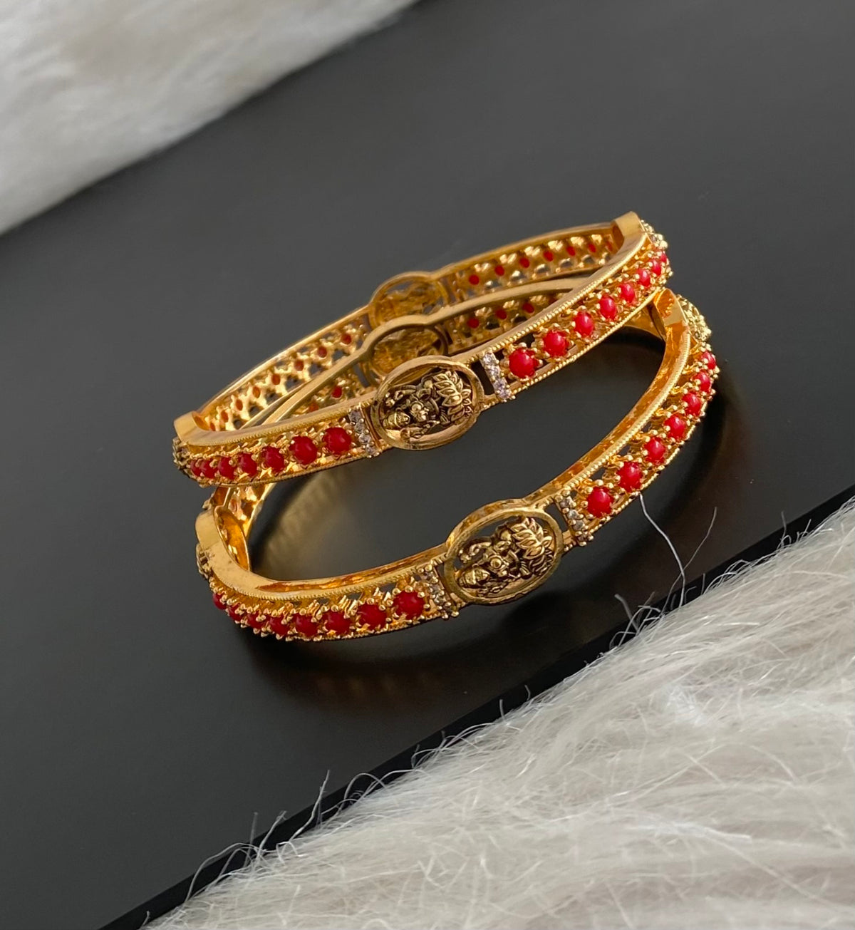 Antique gold tone coral white stone lakshmi bangles(2.10) Dj-54845