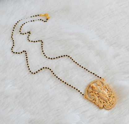 Gold tone tamil om murugan white stone pendant with crystal karimani beaded chain dj-53341