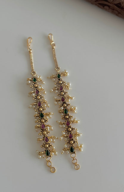 Antique gold tone kemp-green ear side chain dj-51357