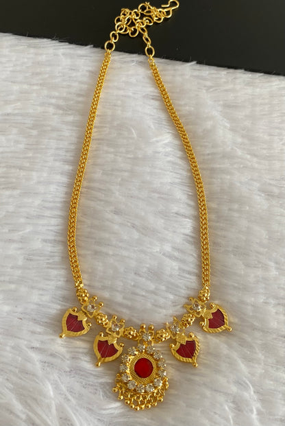 Gold tone white-red palakka necklace dj-53066