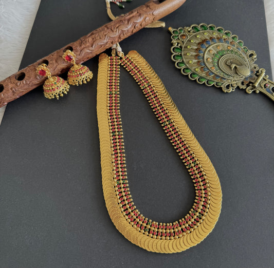 Gold tone Kemp-green Lakshmi Coin Short Haar Set-dj52236