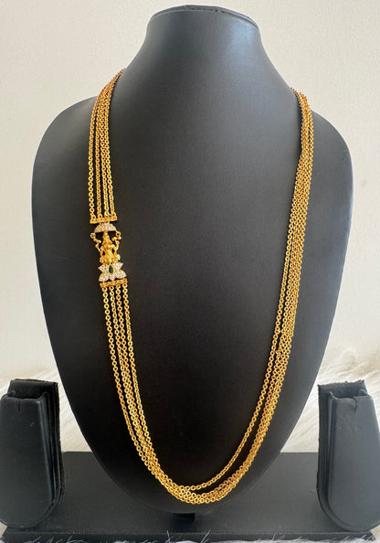 Matte finish cz green lakshmi lotus mugappu chandra haar dj-51240