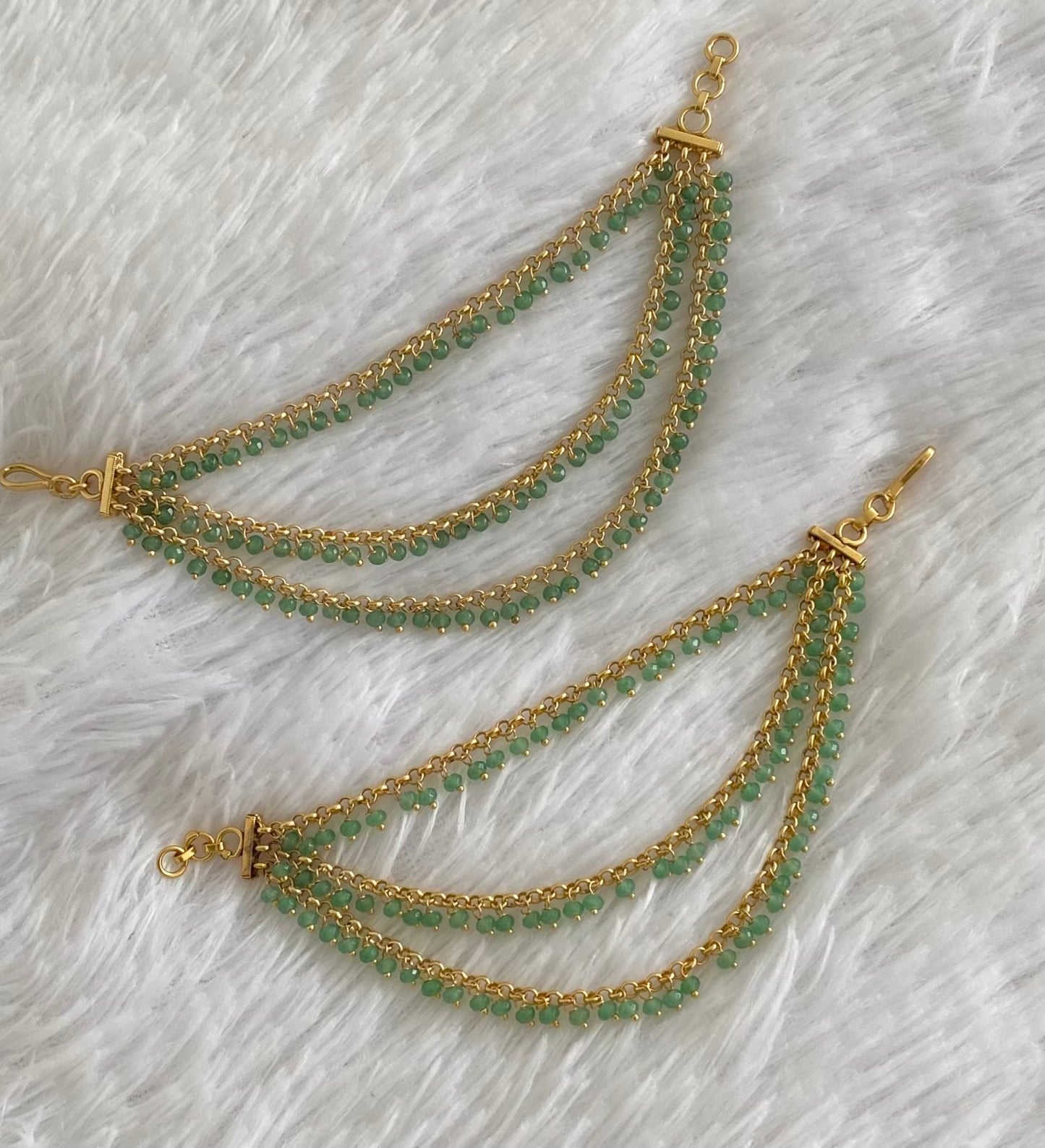 Antique gold tone green beaded multi layer ear side chian dj-54049