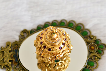 Antique gold tone kemp-green flower kumkum box dj-52313