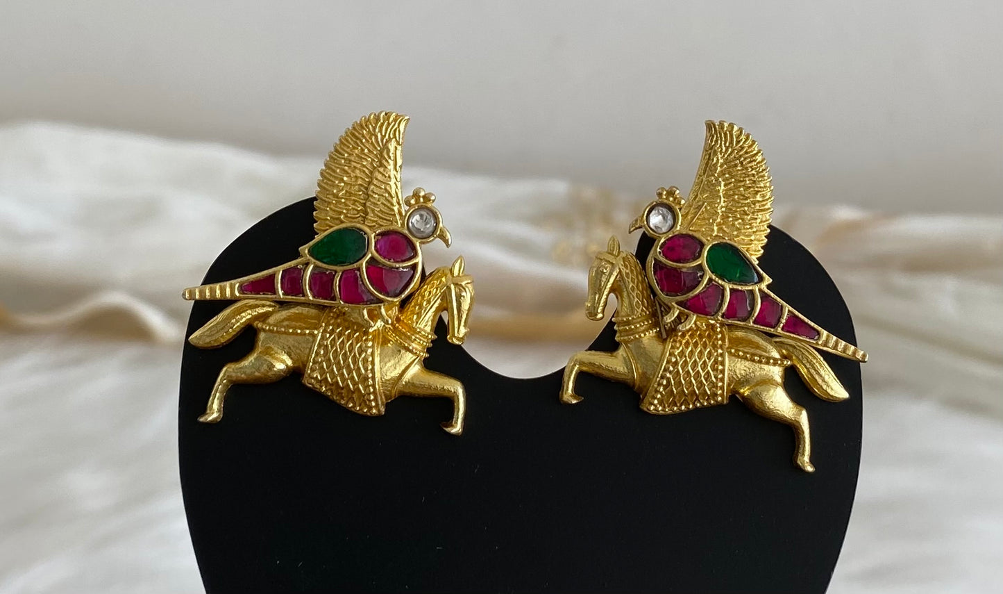 Gold tone kundan jadau bird-horse bugadi earrings dj-53666