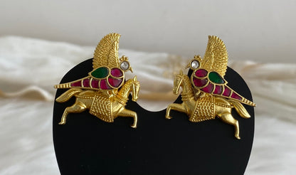 Gold tone kundan jadau bird-horse bugadi earrings dj-53666
