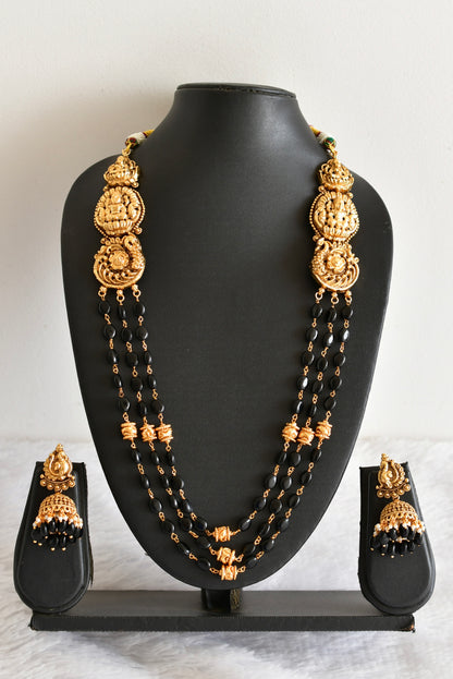 Antique gold tone black beaded lakshmi peacock multi layer haar set dj-52425