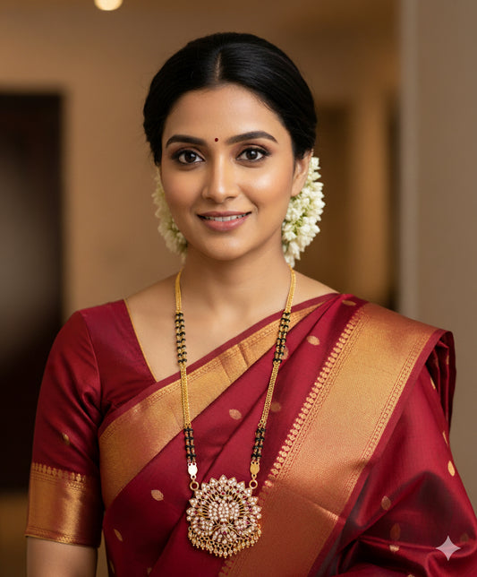 Gold tone 24 inches Karimani chain with AD peacock pendant dj-52228