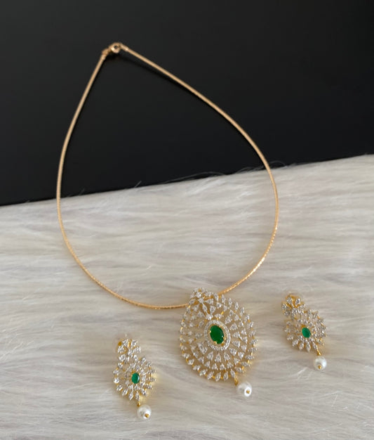 Two tone cz white-green pearl pendant set with kanti necklace dj-54246