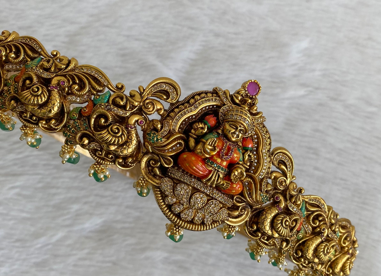 Matte finish meenakari lakshmi peacock waist belt dj-53519