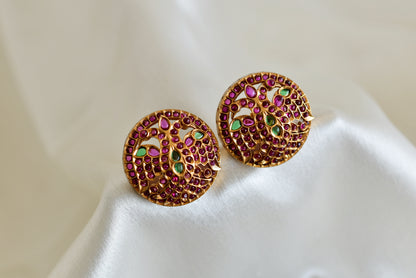 Matte finish kemp-green Gandaberunda round stud/earrings dj-52566