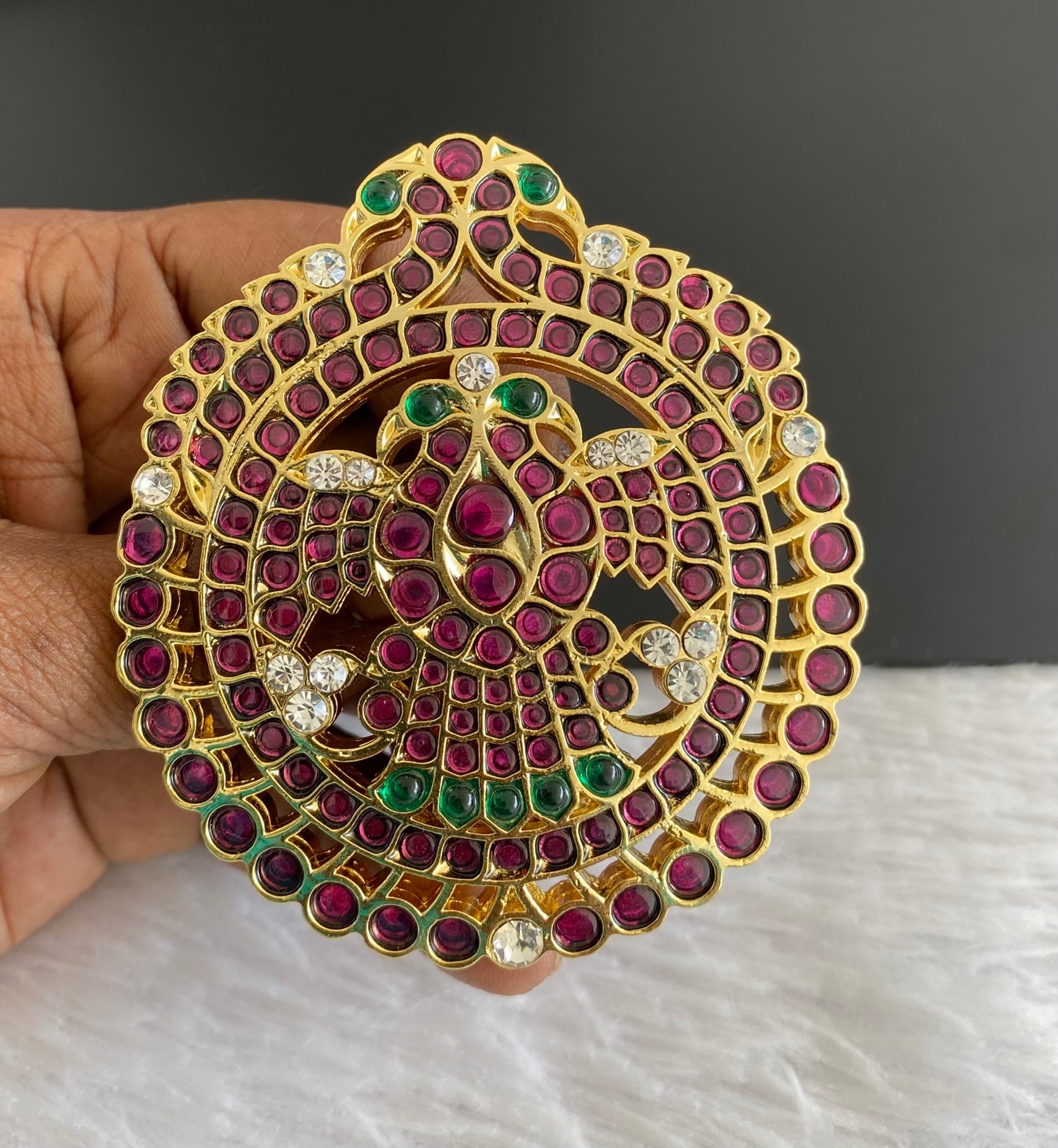 Gold tone precious kemp-white-green round ganda berunda hair jewel(rakodi)dj-53363