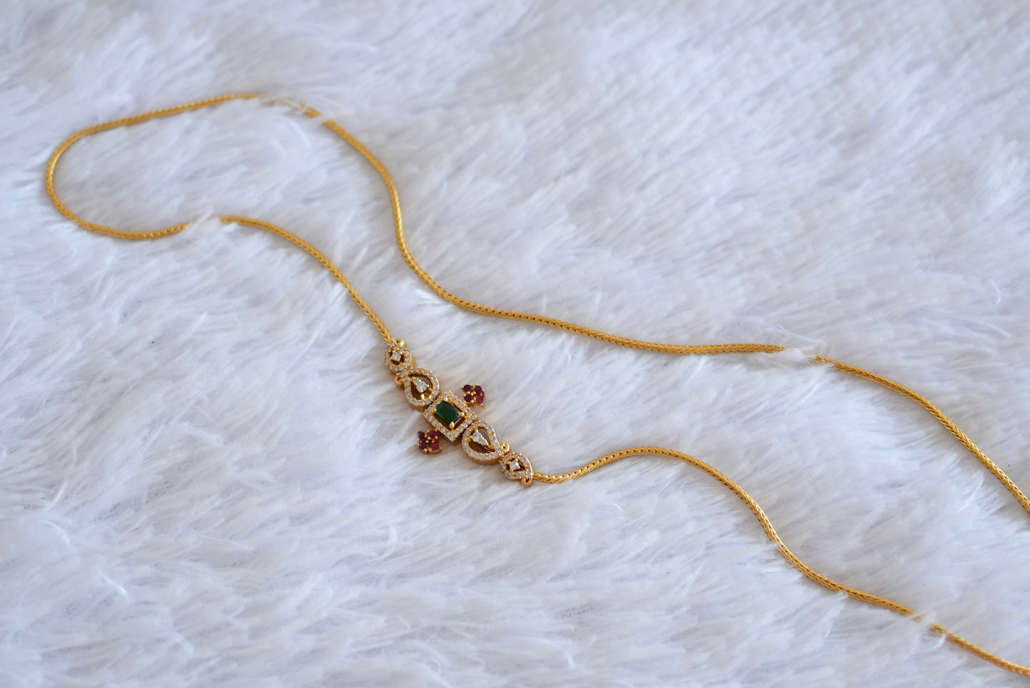 Matte finish cz kemp-green 24 inches mango mugappu chain dj-52415