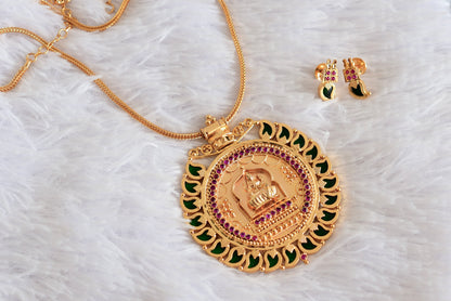 Gold tone pink stone green mango big Lakshmi pendant Kerala style necklace set dj-38559