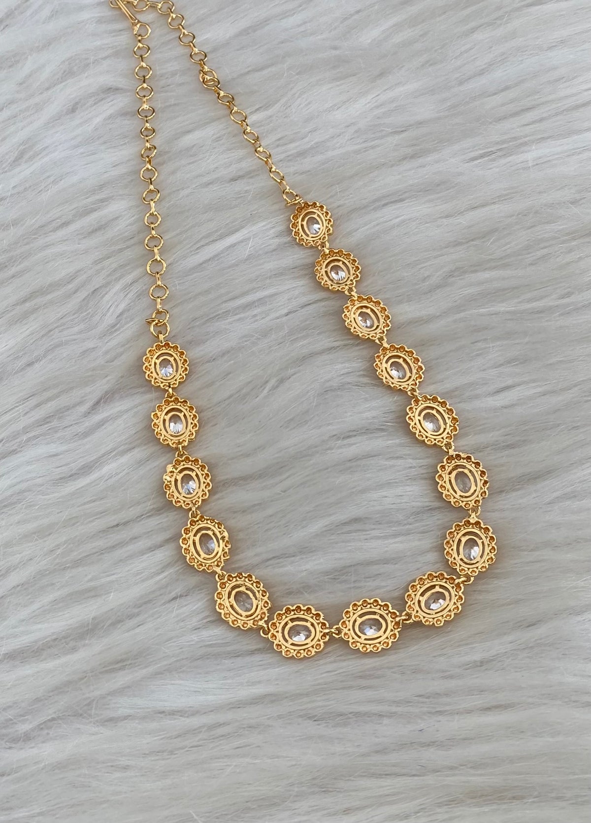 Gold tone white stone necklace dj-54918