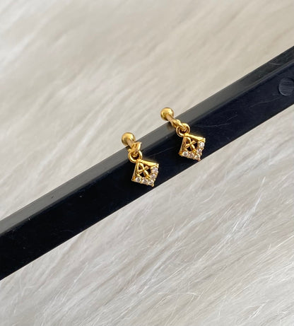 Gold tone cz white stone bugadi screw earrings dj-55124