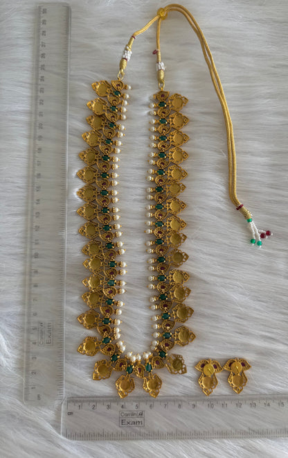 Matte Finish Cz Ruby-green Pearl Ram parivar Haar Set Dj-51327