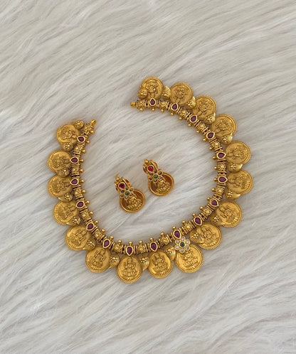 Matte finish mango lakshmi coin necklace set dj-54765