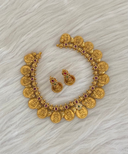 Matte finish mango lakshmi coin necklace set dj-54765
