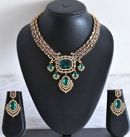 Antique gold tone cz baby pink- green necklace set dj-53019