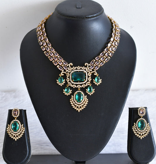 Antique gold tone cz baby pink- green necklace set dj-53019