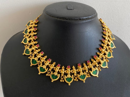 Gold tone kerala style pink-green palakka necklace dj-53695