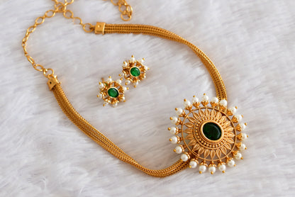 Matte finish green-pearl oval necklace set dj-52206