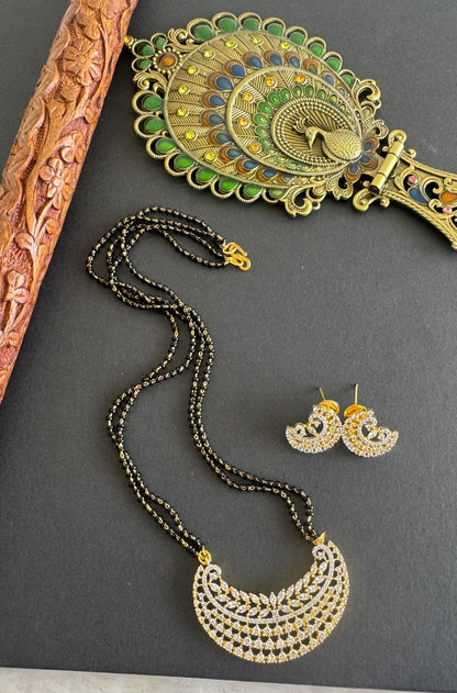Two tone cz white stone 18 inches moon mangalsutra set dj-52066