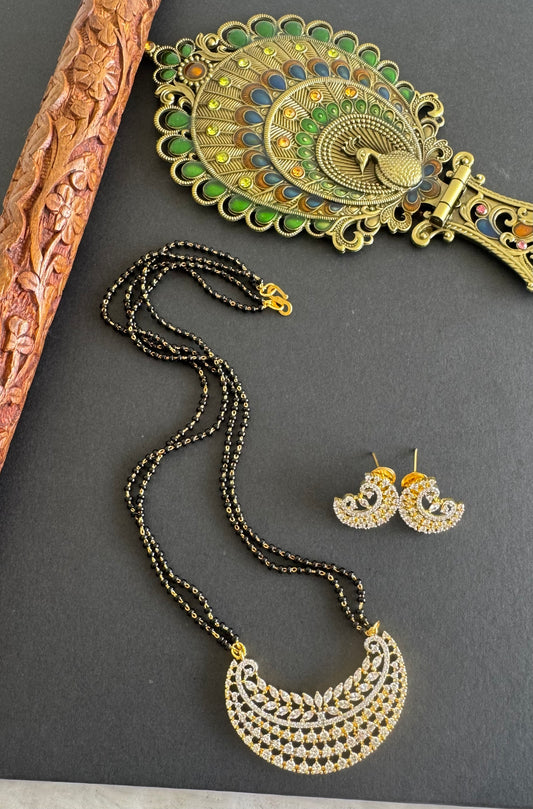 Two tone cz white stone 18 inches moon mangalsutra set dj-52066