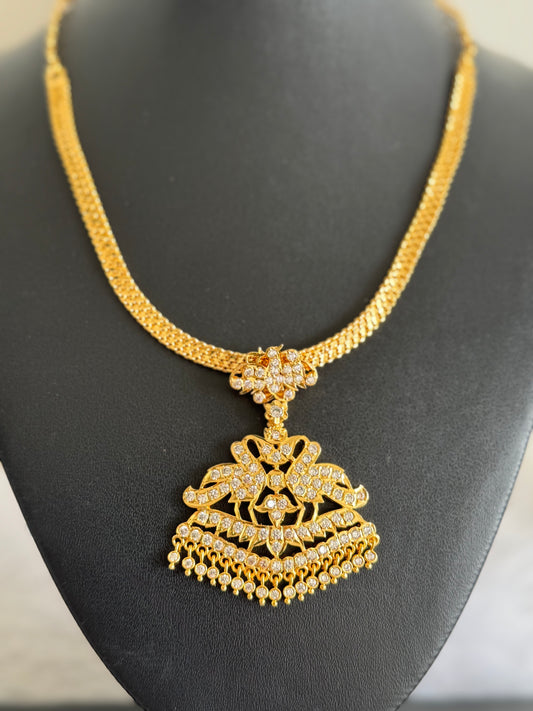 Gold tone south indian AD white peacock attigai/necklace dj-51739